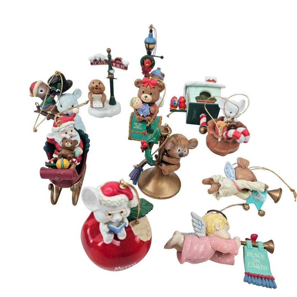 Lustre Fame Ornaments Christmas Vintage Set of 11 Resin Santa Presents